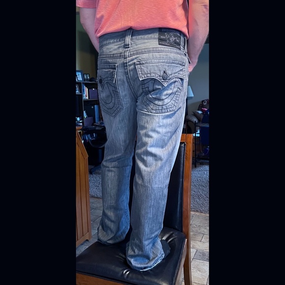🚫SOLD!👖NWOT |•TRUE RELIGION•| Grey 'Ricky' Straight Leg Flap Pocket Jeans 34 - Picture 4 of 16